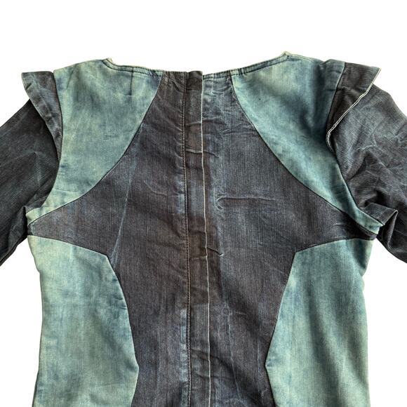 Gestuz Structured Denim Patchwork Long Sleeve Bodycon Mini Dress EU 40 US 8 - Picture 3 of 10